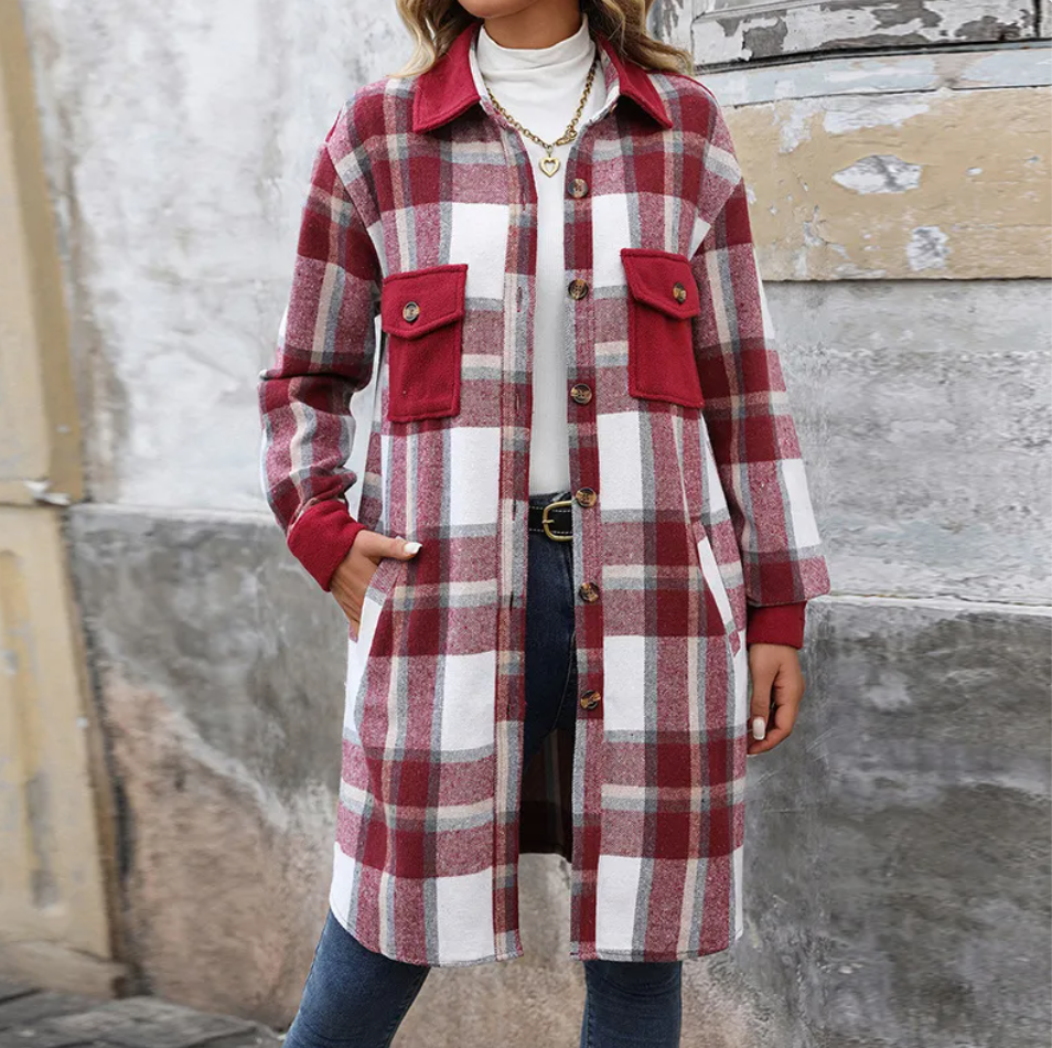 Manteau long à carreaux brossés