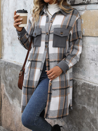 Manteau long à carreaux brossés