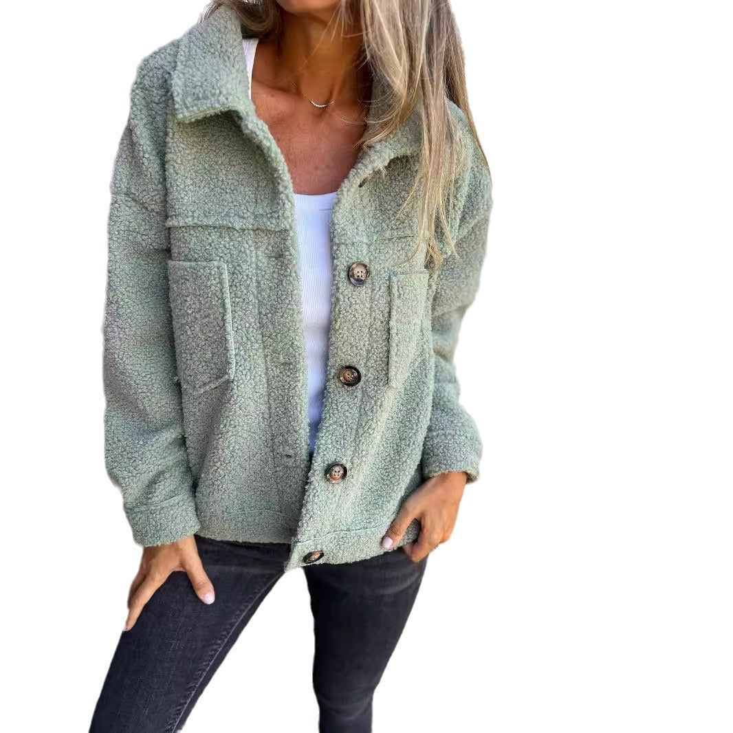 Manteau Femme en Laine d'Agneau à Boutonnage Simple